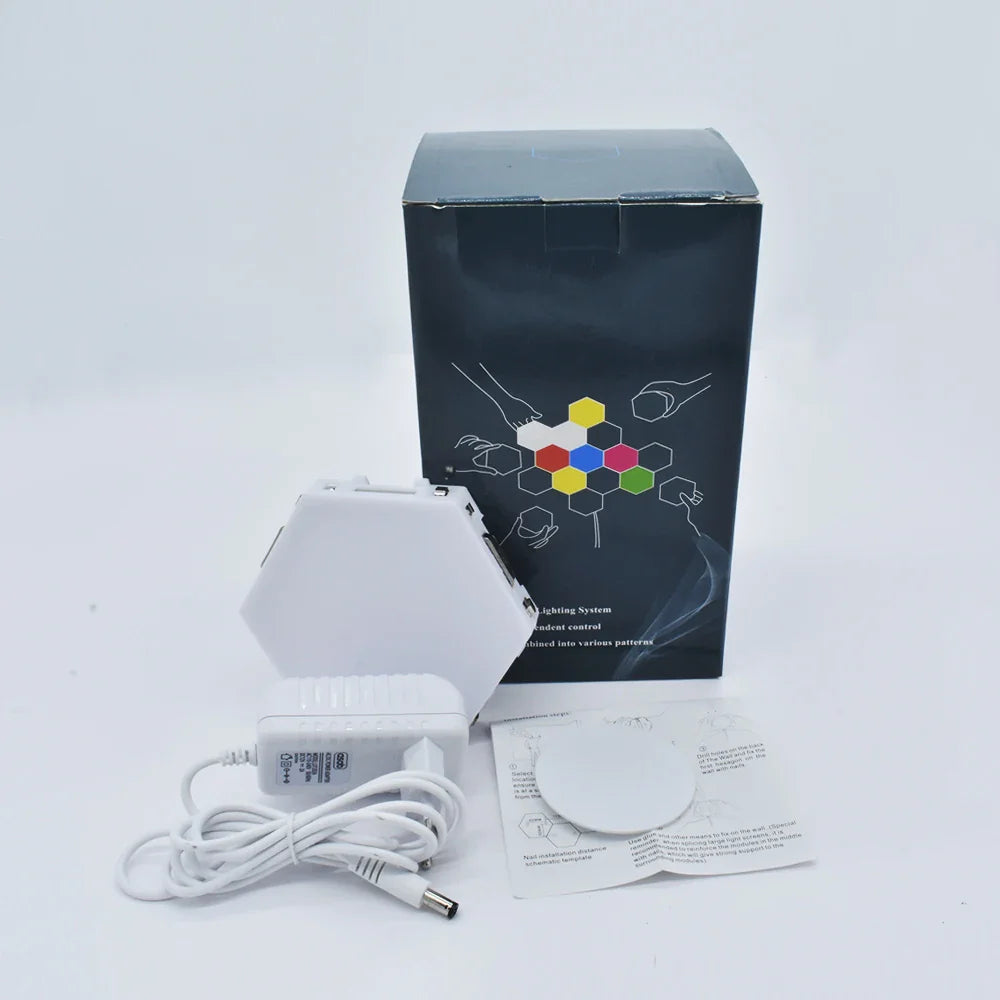 Lampa LED w kształcie hexagonu, z dotykowym włącznikiem, DIY, do pokoju dziennego i gamingowego