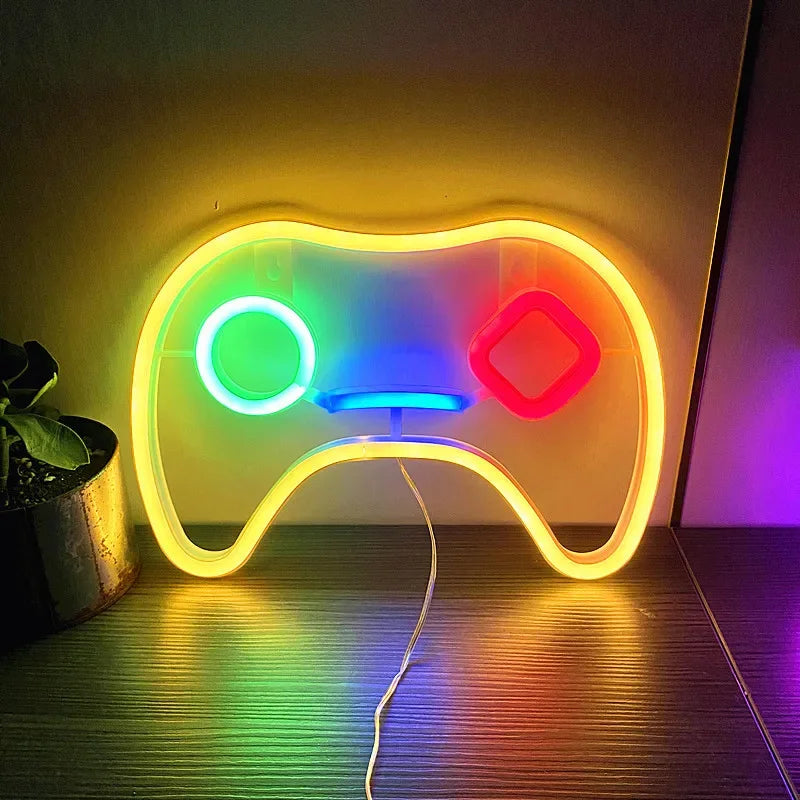 Neonowa lampa LED w kształcie ikony gry, zasilana przez USB, dekoracja na ścianę do pokoju dziecięcego, baru, KTV