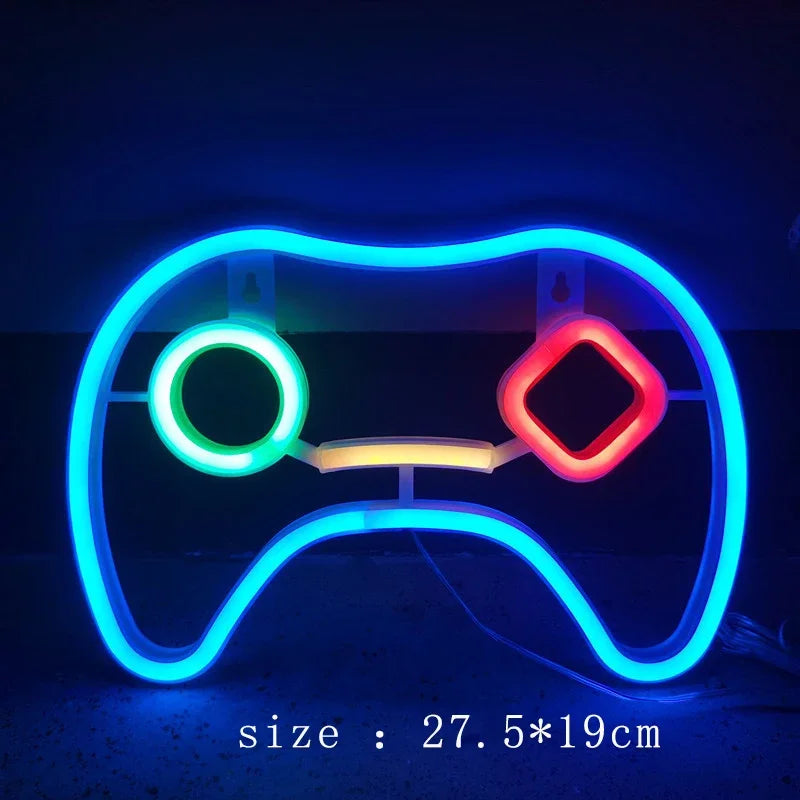 Neonowa lampa LED w kształcie ikony gry, zasilana przez USB, dekoracja na ścianę do pokoju dziecięcego, baru, KTV