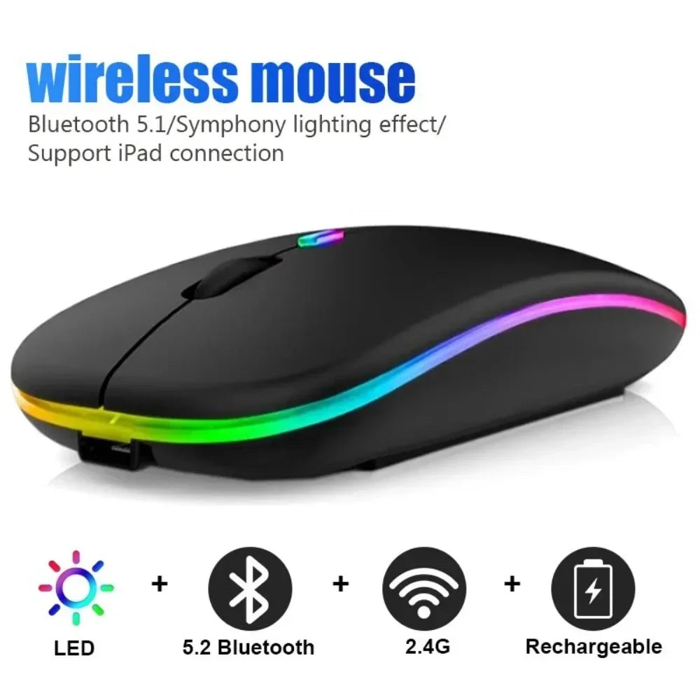 Bezprzewodowa mysz gamingowa, RGB, ergonomiczna, ładowalna, cicha, do laptopa/PC