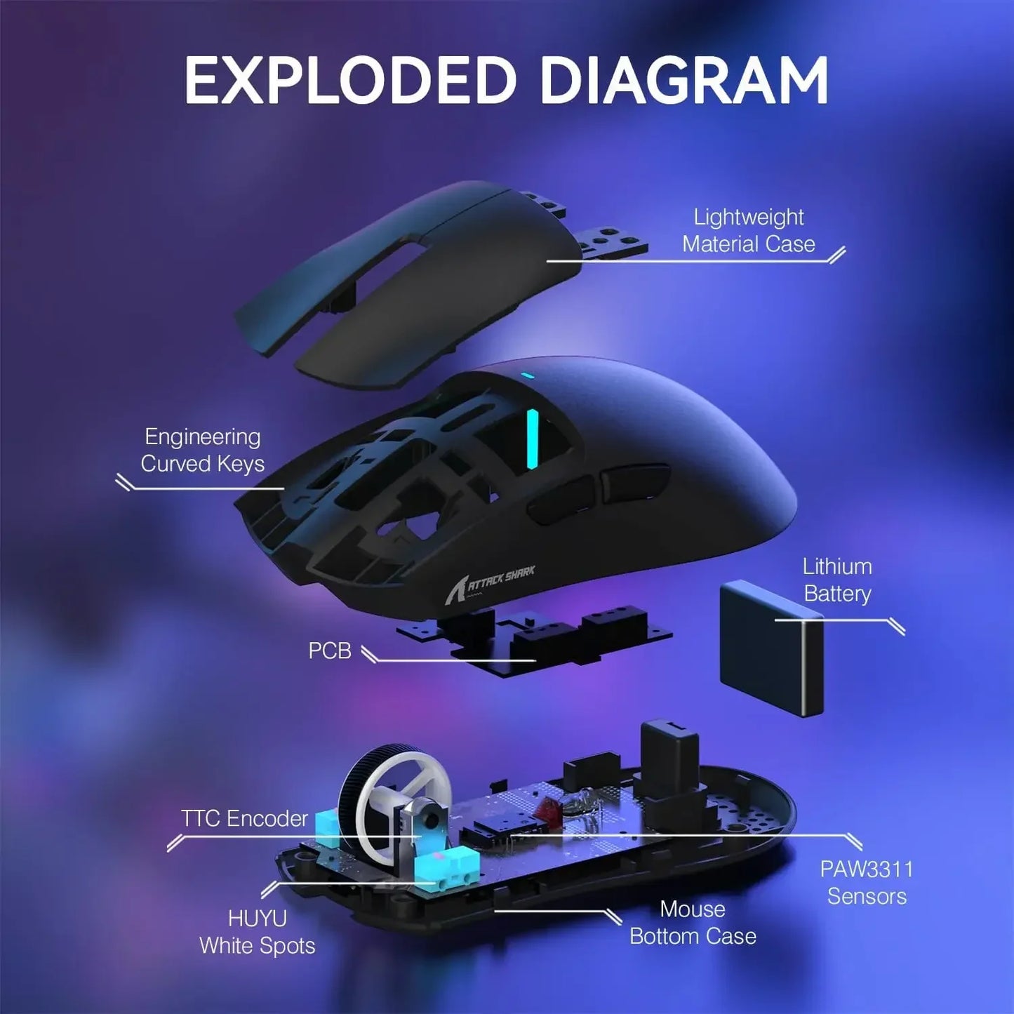 Mysz gamingowa ATTACK SHARK X11, bezprzewodowa, RGB, 22K DPI, z dokiem ładującym
