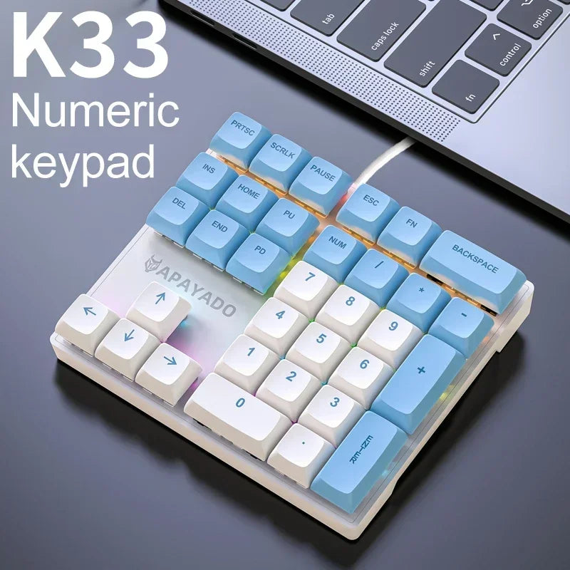Mini klawiatura mechaniczna, 33 klawisze, RGB, do finansów i księgowości