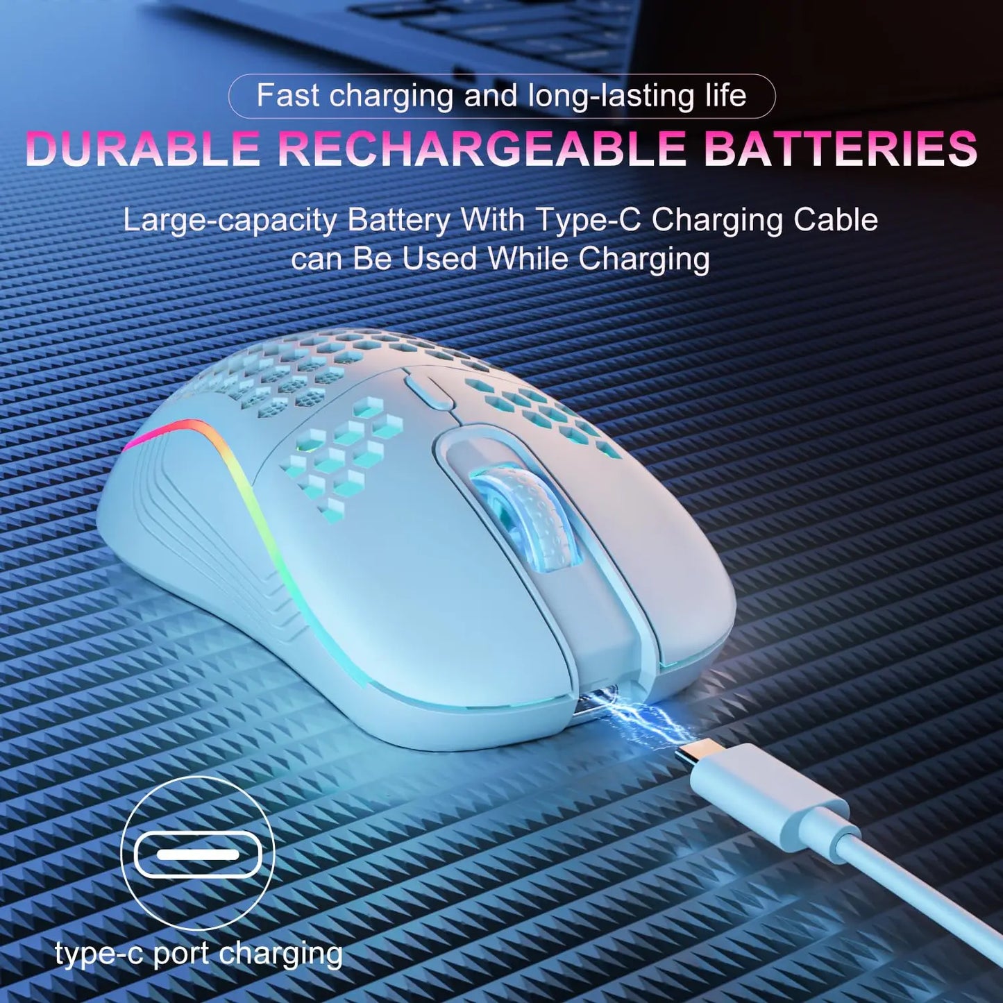 Bezprzewodowa mysz gamingowa 2.4G RGB, ergonomiczna, z regulacją DPI