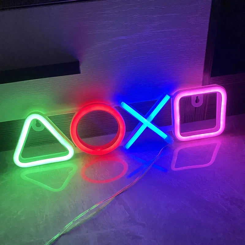 Neonowa lampa LED w kształcie ikony gry, zasilana przez USB, dekoracja na ścianę do pokoju dziecięcego, baru, KTV