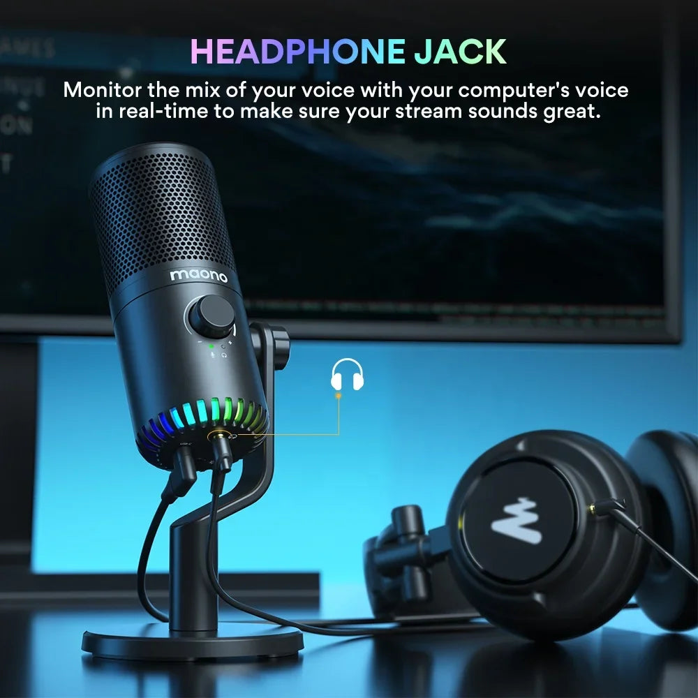 Mikrofon RGB 3w1, z programowalnym pokrętłem, USB Type C, dla graczy