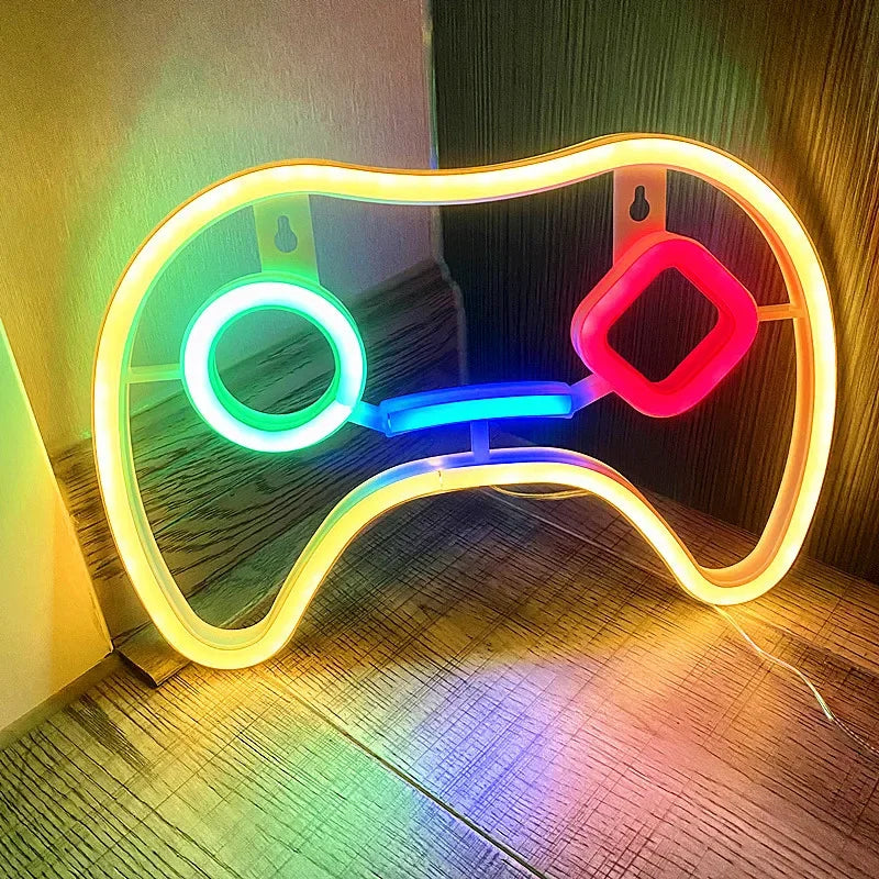 Neonowa lampa LED w kształcie ikony gry, zasilana przez USB, dekoracja na ścianę do pokoju dziecięcego, baru, KTV