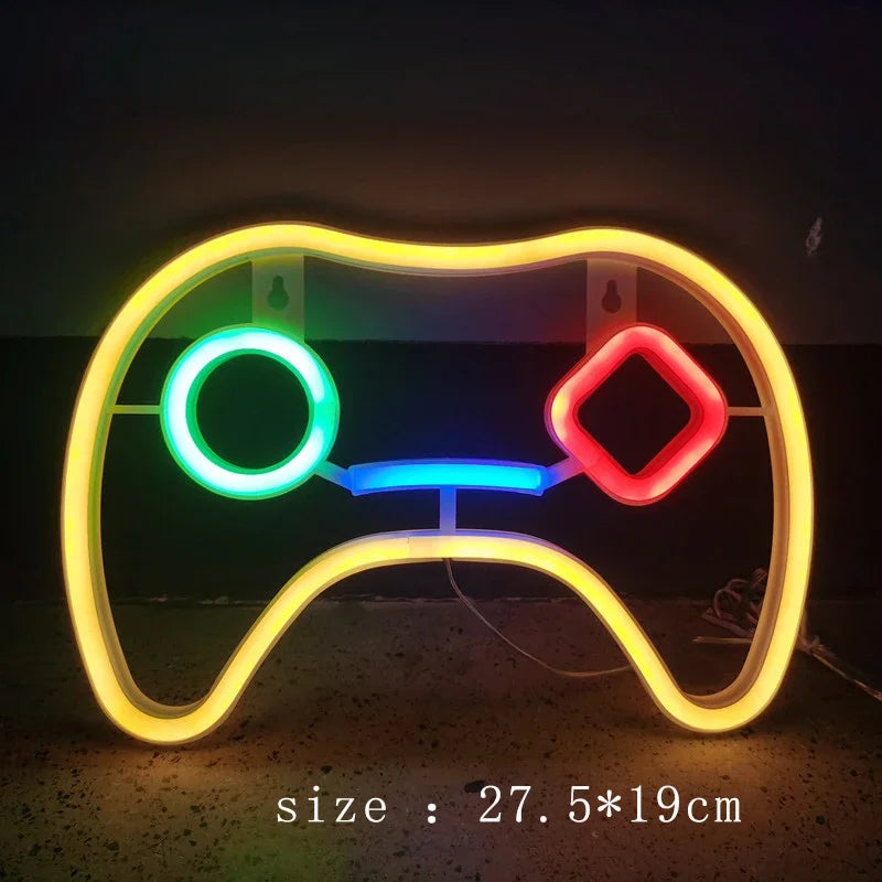 Neonowa lampa LED w kształcie ikony gry, zasilana przez USB, dekoracja na ścianę do pokoju dziecięcego, baru, KTV