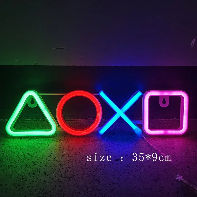 Neonowa lampa LED w kształcie ikony gry, zasilana przez USB, dekoracja na ścianę do pokoju dziecięcego, baru, KTV