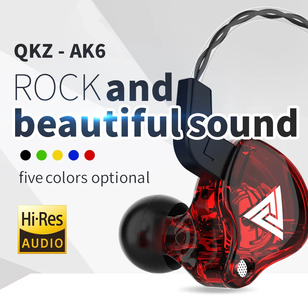 Słuchawki przewodowe 3.5mm QKZ AK6, HiFi, do gier, z bassami