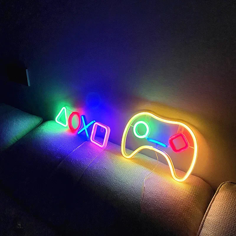 Neonowa lampa LED w kształcie ikony gry, zasilana przez USB, dekoracja na ścianę do pokoju dziecięcego, baru, KTV