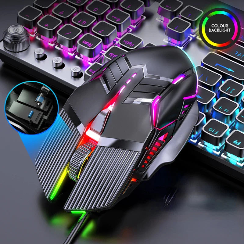 Mysz gamingowa przewodowa 3200DPI, RGB, 6 przycisków, cicha