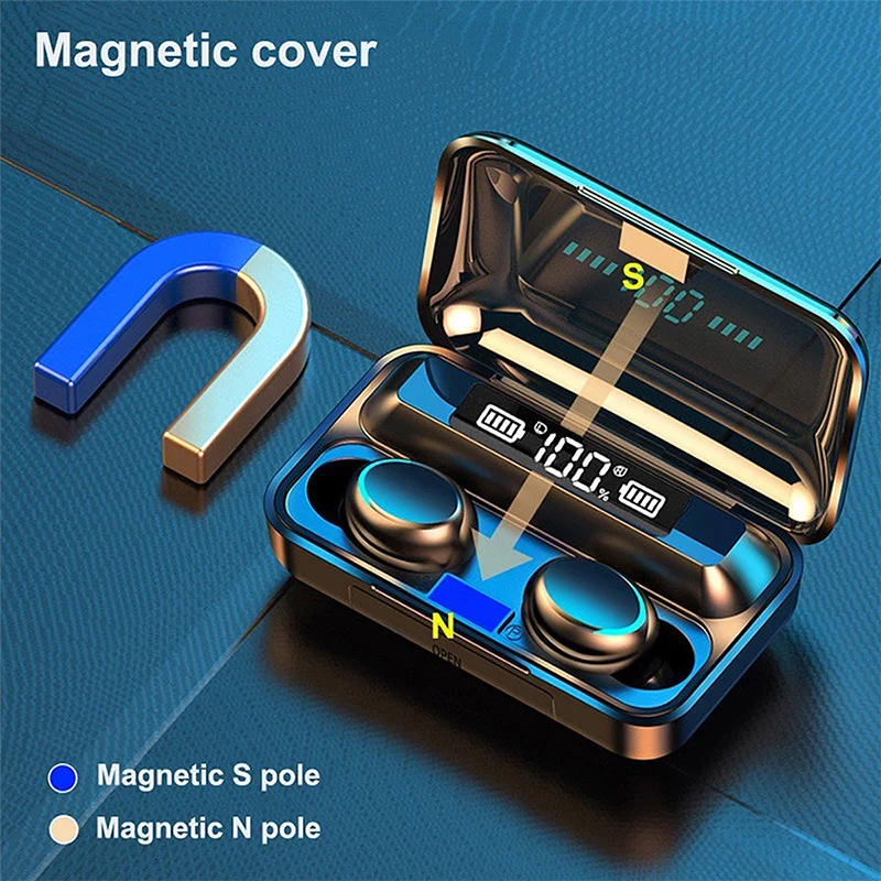 Bezprzewodowe słuchawki Bluetooth F9, wodoodporne, z wyświetlaczem LED, z etui ładującym, do iPhone/Android
