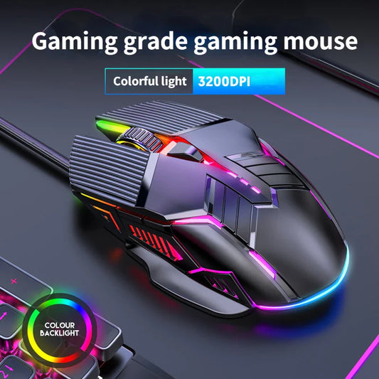 Mysz gamingowa przewodowa 3200DPI, RGB, 6 przycisków, cicha