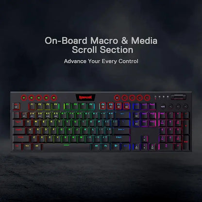 Klawiatura Redragon K618 Horus, bezprzewodowa, RGB, trójtrybowa, niskoprofilowa do gier