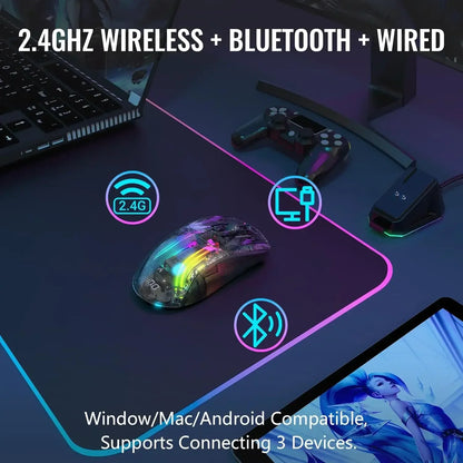 Mysz gamingowa ATTACK SHARK X2 Pro, trójtrybowa, przezroczysta obudowa, RGB, 4000 DPI