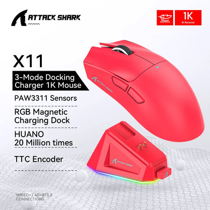 Mysz bezprzewodowa Attack Shark X11, 2.4GHz/Bluetooth, 22000DPI, RGB