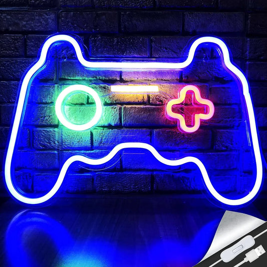Neonowa tablica "Gamer", w kształcie kontrolera, do pokoju nastolatka, dekoracja LED