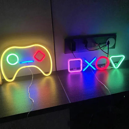 Neonowa lampa LED w kształcie ikony gry, zasilana przez USB, dekoracja na ścianę do pokoju dziecięcego, baru, KTV