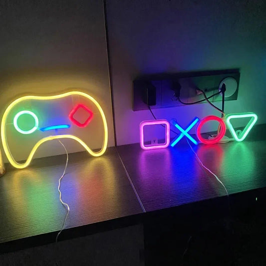Neonowa lampa LED w kształcie ikony gry, zasilana przez USB, dekoracja na ścianę do pokoju dziecięcego, baru, KTV