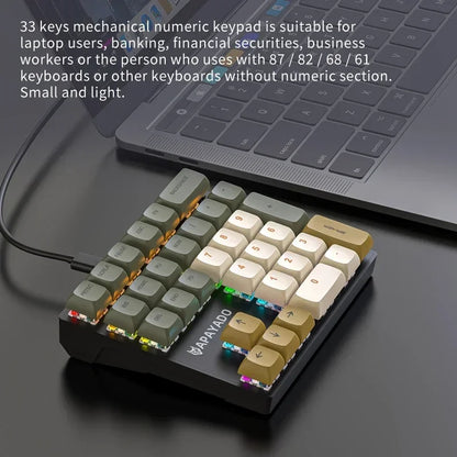 Mini klawiatura mechaniczna, 33 klawisze, RGB, do finansów i księgowości