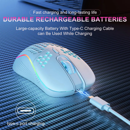 Bezprzewodowa mysz gamingowa 2.4G RGB, ergonomiczna, z regulacją DPI