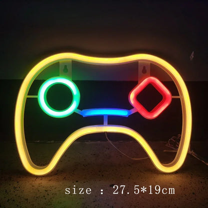 Neonowa lampa LED w kształcie ikony gry, zasilana przez USB, dekoracja na ścianę do pokoju dziecięcego, baru, KTV