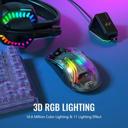 Mysz gamingowa ATTACK SHARK X2 Pro, trójtrybowa, przezroczysta obudowa, RGB, 4000 DPI