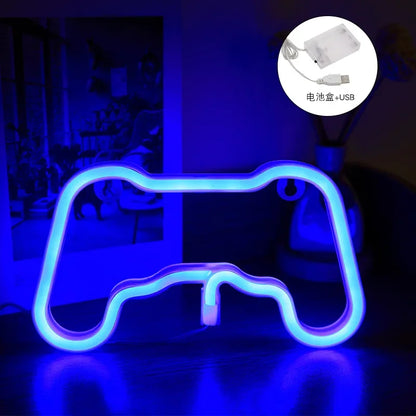 Neonowa lampa LED w kształcie ikony gry, zasilana przez USB, dekoracja na ścianę do pokoju dziecięcego, baru, KTV