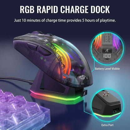 Mysz gamingowa ATTACK SHARK X2 Pro, trójtrybowa, przezroczysta obudowa, RGB, 4000 DPI