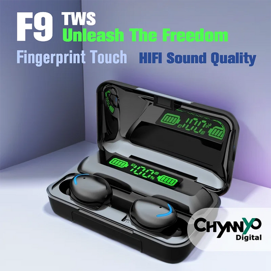 Bezprzewodowe słuchawki Bluetooth F9, wodoodporne, z wyświetlaczem LED, z etui ładującym, do iPhone/Android