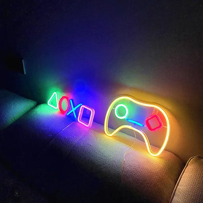 Neonowa lampa LED w kształcie ikony gry, zasilana przez USB, dekoracja na ścianę do pokoju dziecięcego, baru, KTV